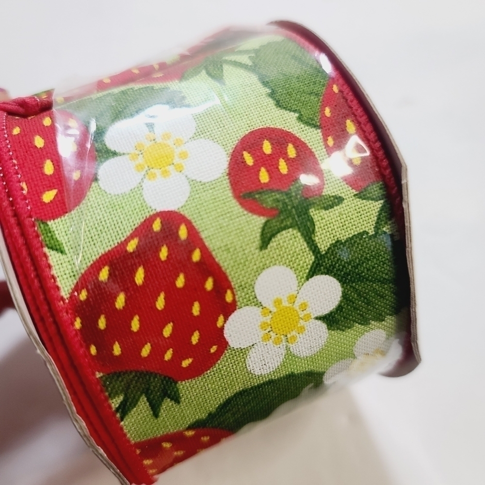 Vintage 80s RG Wide 2.5" Strawberry Print Garden Ribbon Craft Roll
